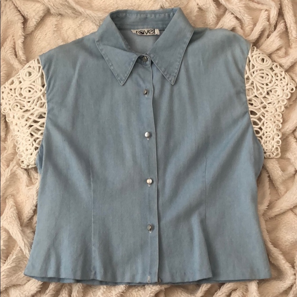 Blue crop top with detailed sleeves